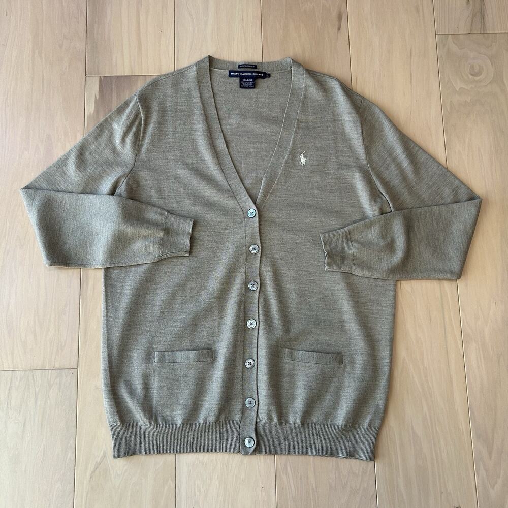 Ralph Lauren Sport Boyfriend Fit Merino Wool Cardigan Sweater *Hole Women’s XL